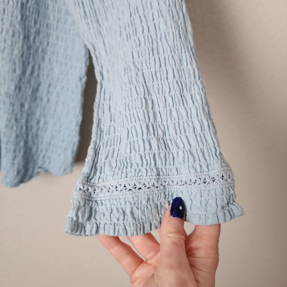 FADED GLORY VINTAGE 90s Textured Crinkle Hook & Eye Shirt Sky Blue XL - Picture 4 of 8